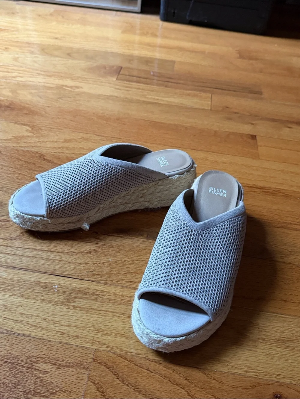 Eileen Fisher Light Gray Knit Espadrille Wedge Slide